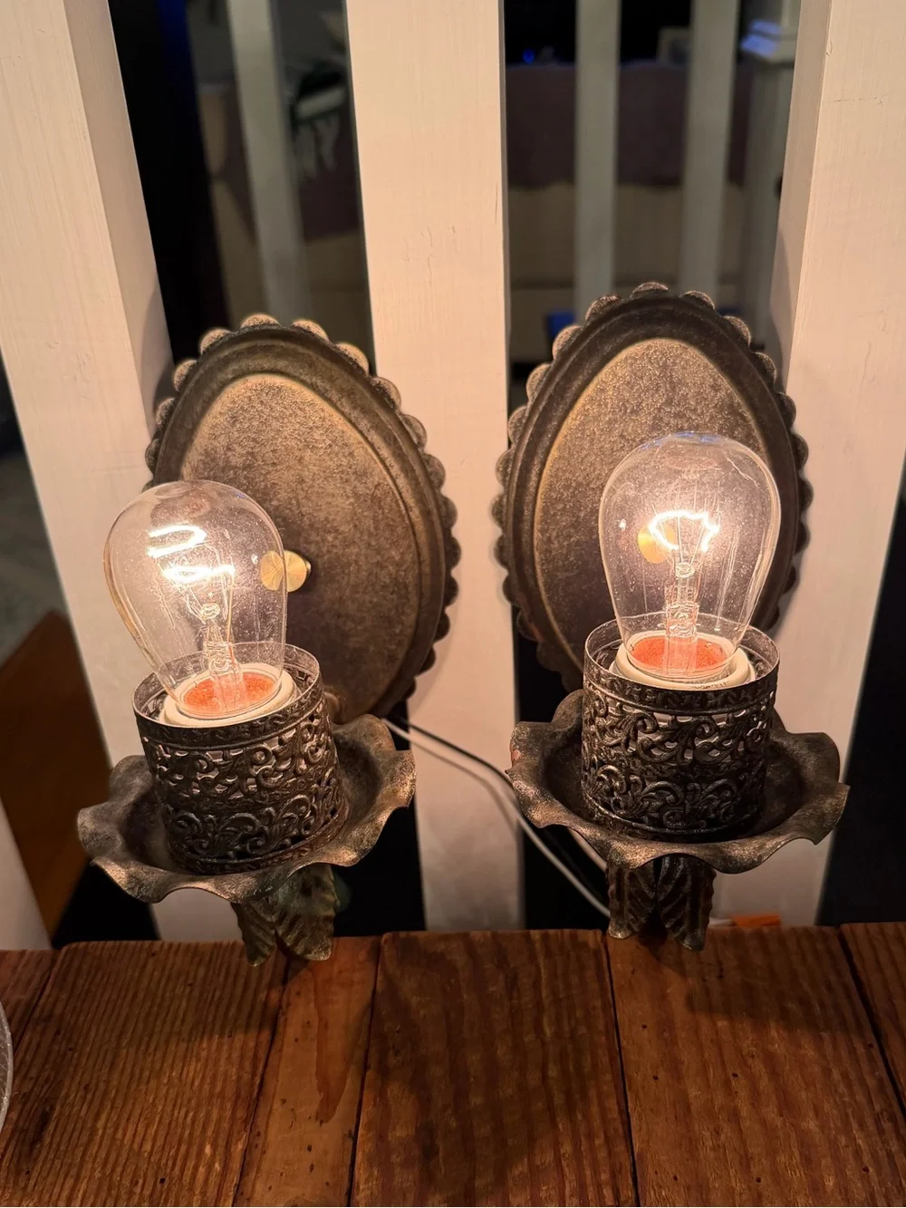 Vintage Crackle Glass Wall Sconce Pair with Bronze-tone Accents